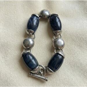 Vintage Sterling Silver Chunky Blue Sodalite Cabochon Link Toggle Bracelet